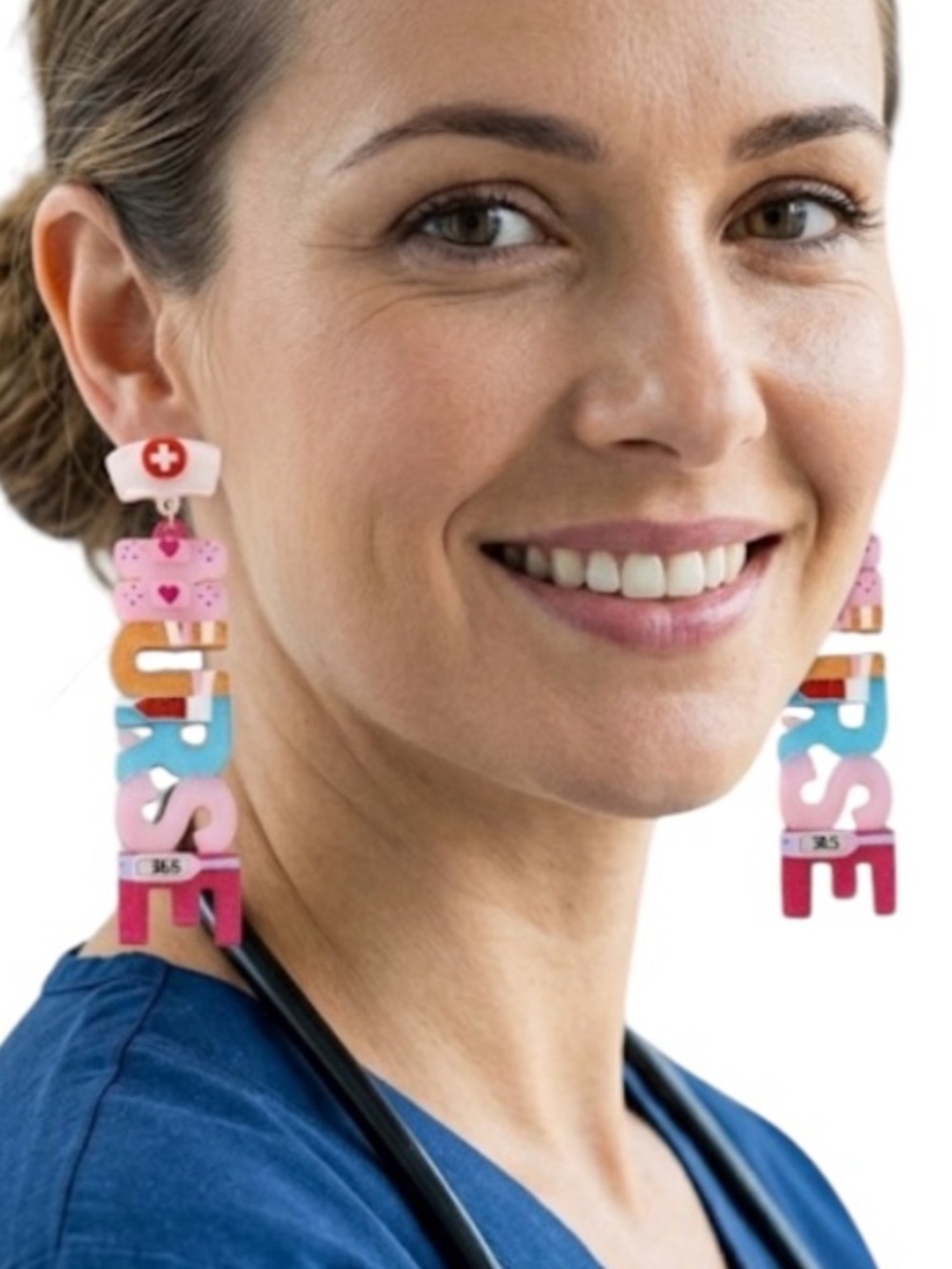 Nurse Earrings - Vibrant Acrylic Dangle Earrings RN, LPN, Medical Staff NWT - Picture 3 of 5